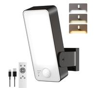 Luz LED Exterior con Sensor de Movimiento 12000mAh, Aplique Pared Recargable USB-C Inalámbrico con Control Remoto, 3 Tonos, Regulable, Lámpara Seguridad Impermeable IP65 para Jardín, Garaje, Trastero