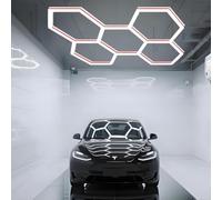 Luz LED Hexagonal para Garaje, 5 Tubos de Nido de Abeja (24 Unidades), 6500 K, 168 W, Rejilla Hexagonal, luz de Garaje Moderna para gimnasios, sótanos, almacenes,Rojo