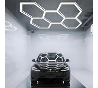 Luz LED Hexagonal para Garaje, 5 Tubos de Nido de Abeja (24 Unidades), 6500 K, 168 W, Rejilla Hexagonal, luz de Garaje Moderna para gimnasios, sótanos, almacenes,Negro