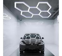 Luz LED Hexagonal para Garaje, 5 Tubos de Nido de Abeja (24 Unidades), 6500 K, 168 W, Rejilla Hexagonal, luz de Garaje Moderna para gimnasios, sótanos, almacenes,Azul