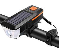 Luz LED para bicicleta con bocina y panel solar (negra)