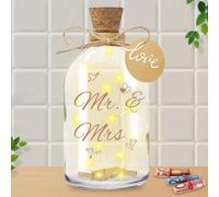 Luz LED para botella, botella iluminada, regalo de boda, luz LED para botella con texto en alemán "Mr & Mrs, Glücklightlight", botella de regalo, luz para novios, aniversario, cumpleaños, Navidad