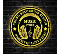 Luz LED Personalizada Para Arte De Pared De Metal Para Estudio De Audio Y Música | Signo De Nombre De Auriculares De Micrófono Personalizado | Decoración Del Hogar Sala De Músico Musical