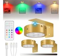 Luz LED Recargable USB, Luces Para Cuadros Con Mando, Temporizador, Magnetismo, 3 pcs Aplique Paréd Interior Sin Cable, LED Colores Luz Brillo Ajustable para Pinturas, Marco de Fotos(Dorado)
