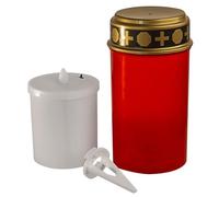 Luz LED solar para tumbas en rojo, 7 x 23,5 cm, con estaca y llama parpadeante, 2 V, 0,08 W, 2 lúmenes, incluye batería de 1,2 V AAA 600 mAh NI-MH