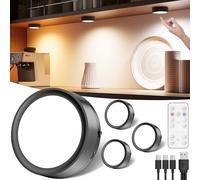 Luz LED Vitrina Recargable USB - 2400mAh Foco LED Bateria Recargable con Mando a Distancia y Iman Luz Armario Tactil Redonda Luz LED Cocina Bajo Mueble Sin Cable Adhesiva Luz Nocturna con Pulsador