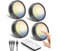 Luz LED Vitrina Recargable USB, Negra Bateria de 1600mAh Luz Armario con Mando a Distancia y Iman Foco Interior a Pilas Luces Cocina Bajo Mueble Sin Cable Luz Nocturna Tactil Luz Pulsador Estanteria