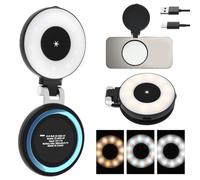Luz magnética para selfie, 3 en 1 magnética, rotación de 360°, luz LED para teléfono móvil con espejo, ahorra espacio, portátil, con batería de 500 mA para selfies, fotografía