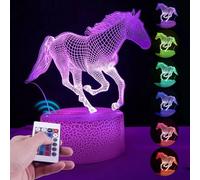 Luz nocturna 3D de caballo, control remoto táctil USB, lámpara de ilusión 3D con 16 colores de color, luz nocturna 3D de caballo con mando a distancia para niños, regalo para niñas, sala de estar