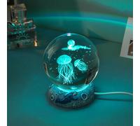 Luz nocturna bola de cristal animales marinos lámpara de noche bola luz nocturna bola de cristal de vidrio 3D tallada con base de resina luz nocturna decorativa para dormitorio salón casa ornamento