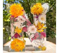 Luz Nocturna Con Letras De Flores Secas | Luz Nocturna De Resina Floral De 26 Letras | Letras De Resina Con Flores Prensadas | Luz Nocturna De Letras Para Niñas, Decoración Personalizada Del Hogar