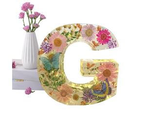 Luz Nocturna Con Letras De Flores Secas | Luz Nocturna De Resina Floral De 26 Letras | Letras De Resina Con Flores Prensadas | Luz Nocturna De Letras Para Niñas, Decoración Personalizada Del Hogar