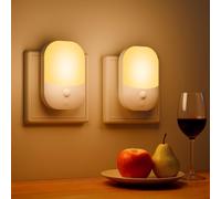 Luz Nocturna con Sensor de Crepúsculo, [2 Piezas] Luces Nocturnas Noche Color Blanco Cálido con 5 Niveles de Brillo, 3 Modos(ON/OFF/AUTO) para Habitación Infantil, Dormitorio, Escalera y Cocina