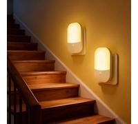 Luz nocturna con sensor de crepúsculo, [lote de 2] luces LED de luz nocturna, brillo ajustable, 3 modos, luz nocturna infantil para dormitorio, cocina, pasillo, escalera, salón, blanco cálido 3000 K