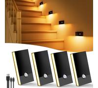 Luz Nocturna con Sensor de Movimiento, 4 Piezas Recargable Luz Nocturna Infantil con 3 Modos, Luz Noche LED Luz de Noche luz para Escaleras,Pasillo,Baño,Cocina, Habitaciones para niños, Negro