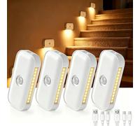 Luz Nocturna con Sensor de Movimiento, [4 Piezas] Recargable Luz Nocturna Infantil con Blanco Cálido, 3 Modos(Auto/Off/Night), Brillo Ajustable, Luz Noche para Niños, Pasillo, Escaleras y Dormitorio
