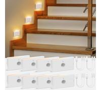 Luz Nocturna con Sensor de Movimiento/Crepuscular a Pilas, Lampara LED Recargable 3 Modos AUTO ON/OFF, Luz Noche Regulable Blanco Cálido/Natural/Frío para Escalera, Pasillo, Cocina, Sótano, 8 Piezas