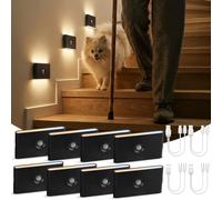 Luz Nocturna con Sensor de Movimiento/Crepuscular a Pilas, Lampara LED Recargable 3 Modos AUTO ON/OFF, Luz Noche Regulable Blanco Cálido/Natural/Frío para Escalera, Pasillo, Cocina, Sótano, 8 Piezas