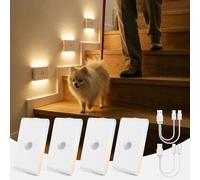 Luz Nocturna con Sensor de Movimiento/Crepuscular a Pilas, Lampara LED Recargable 3 Modos AUTO ON/OFF, Luz Noche Regulable Blanco Cálido/Natural/Frío para Escalera, Pasillo, Cocina, Sótano, 4 Piezas