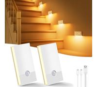 Luz nocturna con sensor de movimiento, paquete de 2 luces LED nocturnas recargables por USB-C, 3 modos,luz blanca cálida para interiores para escaleras pasillos habitación infantil dormitorio cocina