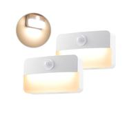 Luz nocturna con sensor de movimiento, paquete de 2 luces LED para gabinete, luz debajo de la unidad, funciona con pilas, luz blanca cálida de 3000K para armario pasillo escaleras dormitorio