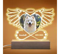 Luz nocturna conmemorativa personalizada para mascotas, lámpara acrílica personalizada con alas de ángel con foto y nombre, regalo de pérdida de mascotas, recuerdo de perro y gato, base de madera LED