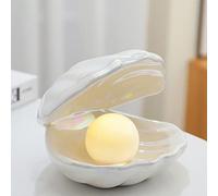 Luz nocturna de concha perlada, decoraciones de cerámica de concha, lámpara LED de verano playa estrella de mar, adorno