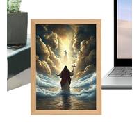 Luz nocturna de Jesús - Marco de luz LED de Cristo 4D | Arte de pared cristiano LED pintura religiosa decoración del hogar para hombres, mujeres y cumpleaños