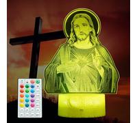 Luz nocturna de Jesús, regalos de Jesús, regalos cristianos, luz nocturna de ilusión 3D, 16 colores cambiantes, temporizador y 4 modos de flash y regulador, cumpleaños cristiano religioso, decoración