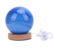 Luz Nocturna de Planeta Azul, Temperatura de 3 Colores, Atenuación Continua, Bola de Cristal Azul, Luz Nocturna de Luna 3D, Lámpara de Mesita de Noche con Base de Madera, Lámpara
