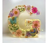 Luz Nocturna de Resina Floral, Lámpara Personalizada Con Nombre y Flor Seca, Señal de Letras Luminosas