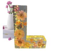 Luz nocturna de resina floral, luz nocturna de resina floral, lámpara creativa de 26 letras, luz nocturna de flores de imitación, letra de resina personalizada con luz LED, decoración del hogar,
