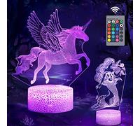 Luz nocturna de sirena de unicornio 3D, 16 colores, 2 patrones, tiempo de apagado automático con toque inteligente y control remoto, luces de unicornio para habitación de niñas