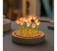 Luz nocturna de tulipán de brillo suave con pétalos de flores de cristal y base de madera, combina artesanía y ambiente romántico para dormitorio o espacios de vida (13 rosas)
