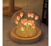Luz nocturna de tulipán, decoración LED, flores artificiales con cúpula de cristal, regalo para el día de San Valentín, día de la madre, para mujeres, novia, esposa, madre, funciona con pilas (rosa,