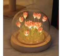 Luz nocturna de tulipán, decoración LED, flores artificiales con cúpula de cristal, regalo para el día de San Valentín, día de la madre, para mujeres, novia, esposa, madre, funciona con pilas (rosa,