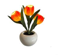 Luz nocturna de tulipán recargable con cuerpo de cerámica y parte superior floral de poliuretano para una iluminación sutil en cualquier habitación (naranja)