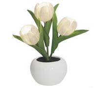 Luz nocturna de tulipán recargable con cuerpo de cerámica y parte superior floral de poliuretano para una iluminación sutil en cualquier habitación (blanco)