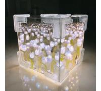 Luz nocturna de tulipanes, lámpara de espejo de flores de tulipán, lámpara de mesa cuadrada hecha a mano, luz de noche, decoración de escritorio, adornos, regalos para mujeres, niñas, amigos, púrpura