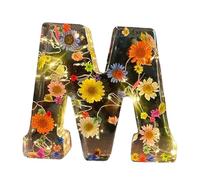 Luz nocturna floral, bellamente decorativa, lámpara de cama, alfabeto de resina negra | Letras de resina de flores prensadas, luz nocturna, alfabeto de resina, lámparas de letras hechas a mano