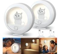 Luz Nocturna Infantil - 2 Piezas Luz de Noche LED con Sensor de Movimiento con 3 Modos AUTO/ON/OFF, Lámpara LED de Niños USB Recargable para Habitación Bebé, Pasillos, Dormitorio (Blanco Cálido)
