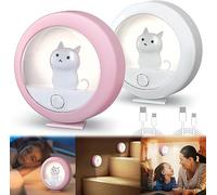Luz Nocturna Infantil - 2 Piezas Luz de Noche LED con Sensor de Movimiento con 3 Modos AUTO/ON/OFF, Lámpara LED de Niños USB Recargable para Habitación Bebé, Pasillos, Dormitorio (Blanco + Rosa)