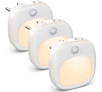 Luz Nocturna Infantil, 3 Piezas con Sensor de Movimiento, 3 Modos de Temperatura de Color y Atenuación Continua, Luz LED Blanca Cálida para Niños/Baño/pasillo/Armario