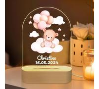 Luz Nocturna Infantil - Luz de Noche Personalizada con Nombre, lampara bebe personalizada, Lámpara Noche Acrílico Dormitorio para Niños, Guardería, Bebés, Regalos Cumpleaños Perfectos, Oso