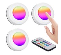Aigostar 3 Piezas Luz Nocturna Pilas con Control Remoto, Luz Armario 12 RGB Colores y Blanco Frío, Lámpara de Noche con Temporizador, para Vitrina, Cocina, Pasillo