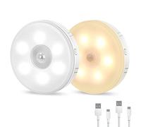 Luz nocturna LED con detector de movimiento, luz cálida y luz blanca neutra, recargable por USB, iluminación de armario, iluminación de escaleras con 4 modos, escaleras, 2 unidades