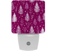 Luz nocturna LED con diseño de ramas y estrellas sobre fondo rosa de árbol de Navidad, luz nocturna con sensor automático de atardecer a amanecer, para el hogar, dormitorio, baño, pasillo, cocina