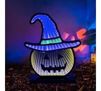 Luz nocturna LED de túnel de espejo infinito, letrero de neón de espejo de túnel, lámpara de túnel 3D, lámpara de escritorio para decoración del hogar de fiesta (sombrero de calabaza de Halloween)