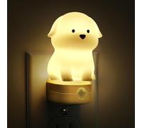 Luz nocturna LED enchufable para niños, luz nocturna 3D con un lindo cachorro y sensor de anochecer a amanecer (blanco)