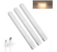 Luz nocturna LED inalámbrica con sensor de movimiento PIR, diseño recargable e iluminación cálida blanca dual, paquete de 3 (luz cálida)